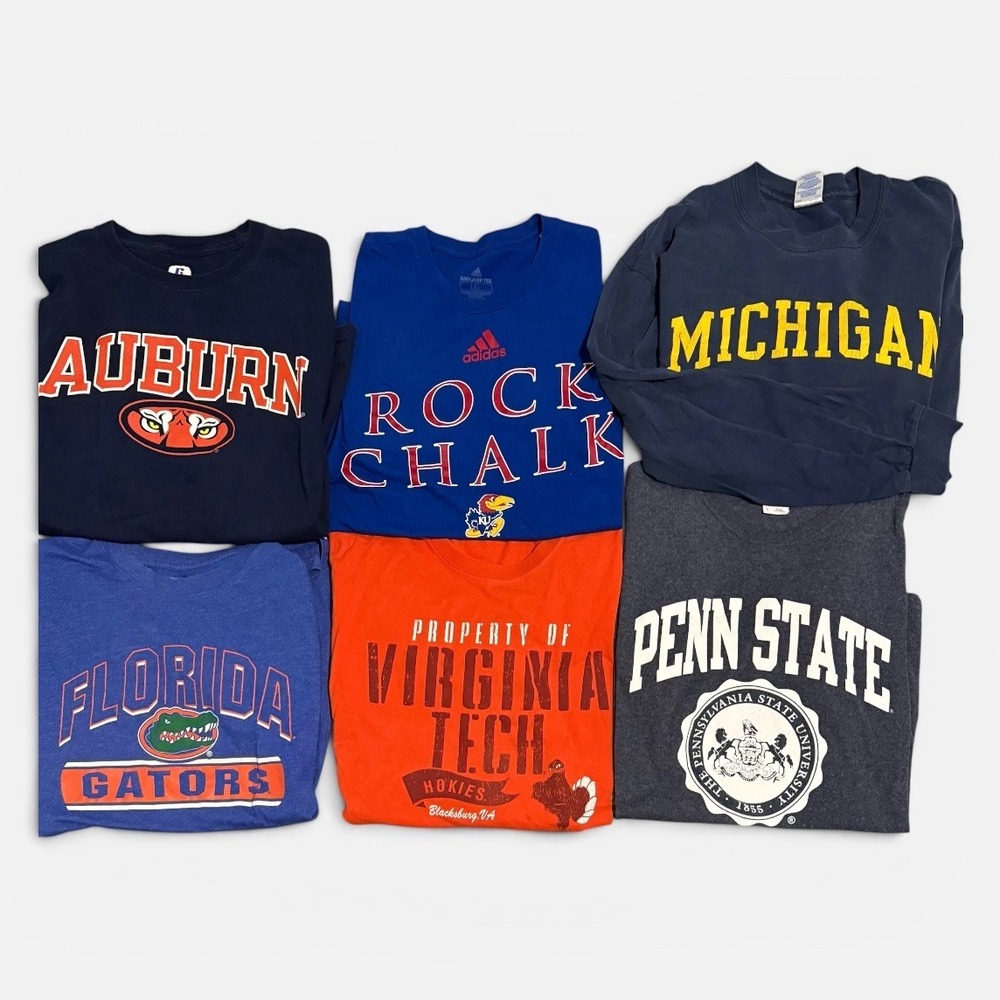 NCAA College Graphic T-Shirt Bundle Mens Large Lot of 6 Tee Bundle Multicolor
